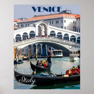 Póster Venecia, Italia Gondola Poster de Viajes en Barco 