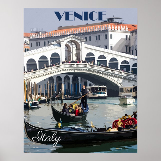 Póster Venecia, Italia Gondola Poster de Viajes en Barco  (Frente)