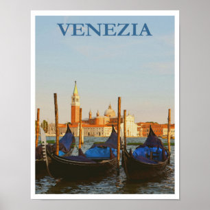 Póster Venecia Italia Góndolas Retro Viaje de Vintage