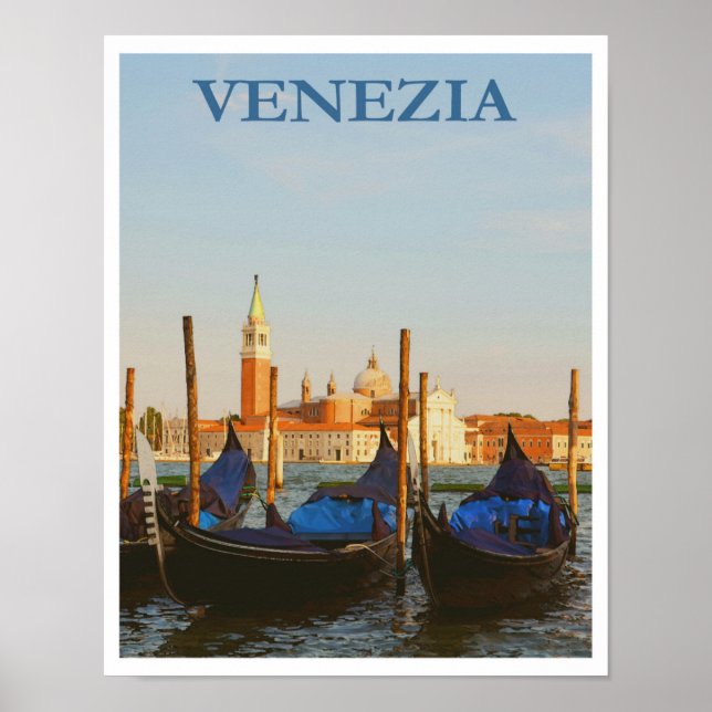 Póster Venecia Italia Góndolas Retro Viaje de Vintage (Frente)