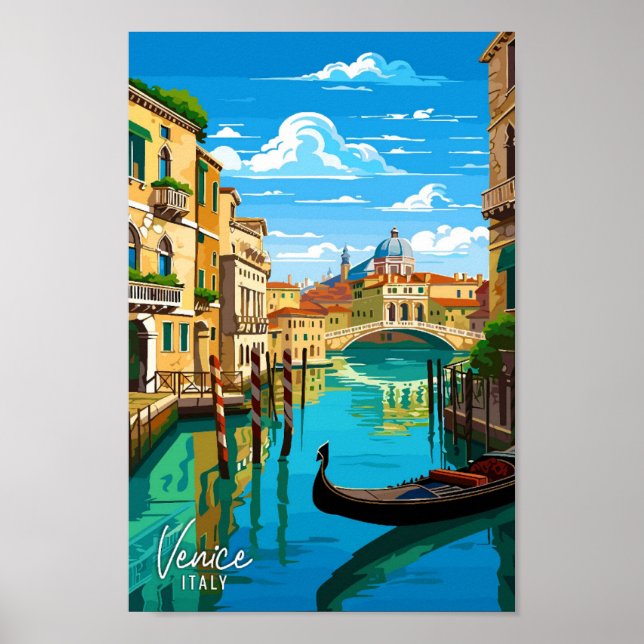 Póster Venecia Italia ilustracion de viajes vintage (Frente)