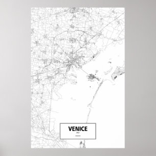 Póster Venecia, Italia (negro sobre blanco)