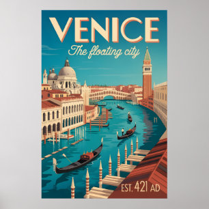 Póster Venecia Italia Retro Silueta Urbana Viajes