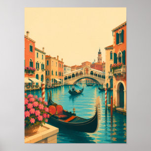 Póster Venecia Italia Retro Viaje Puente Rialto Veneciano