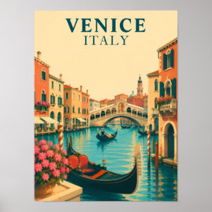 Póster Venecia Italia Retro Viaje Puente Rialto Veneciano