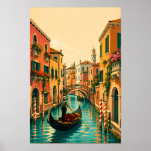 Póster Venecia Italia Veneciano Canal Veneciano Retro Via