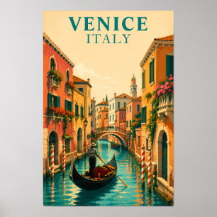 Póster Venecia Italia Veneciano Canal Veneciano Retro Via