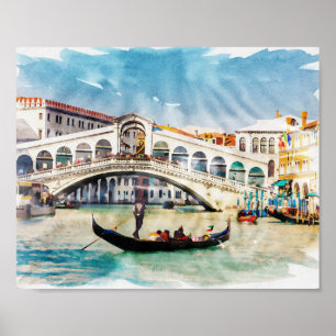Póster ✪ ➤ Venecia, Italia Watercolor Travel Souvenir Art