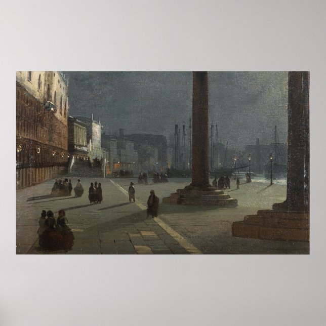 Póster Venecia: La Piazzetta de noche (Frente)