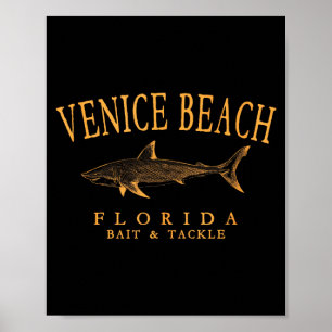 Póster Venecia Playa Florida Tiburón Pesca Vintage Naranj