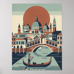 Póster Venecia retro Italia Viajes en góndola por el cana