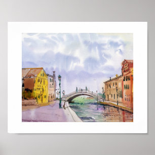Póster Venecia Romántica en Acuarela – Vista del Puente d