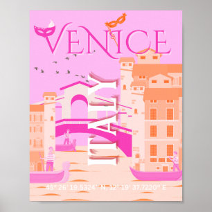 Póster Venecia Viajes Art, Italia, Viajes Art, Retro, Ros