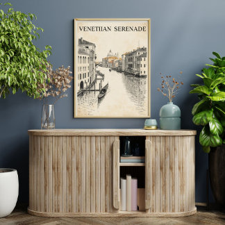 Póster Venecia Viajes | Retro Gondola Canal Vintage
