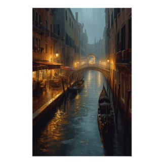Póster Venetian Glow – Rainy Night Lights and Reflections