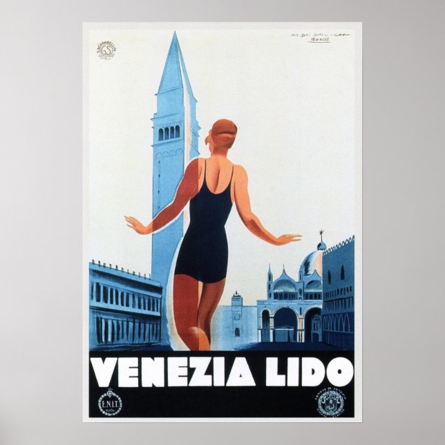 Póster VENEZIA LIDO Italia vacaciones Viajes Italia (Frente)