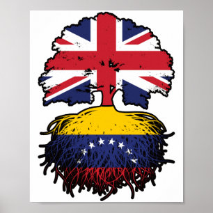 Póster Venezuela: Árbol venezolano británico con bandera