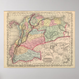 Póster Venezuela, New Grenada and Equador