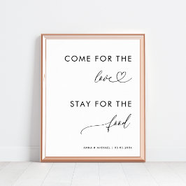 Póster Venga por amor Stay for Food Heart Boda Rótulo