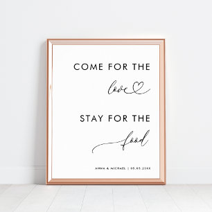 Póster Venga por amor Stay for Food Heart Boda Rótulo