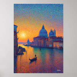 Póster Venice Grand Canal Pointillism Sunset Art