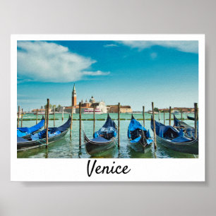 Póster Venice Grand Canal with blue iconic gondolas