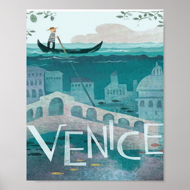 Póster venice Italy Gondola viaje vacaciones retro post (Frente)