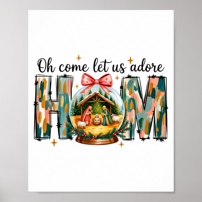 Póster Venid Adoremosle Escena de la Natividad de Navidad (Frente)