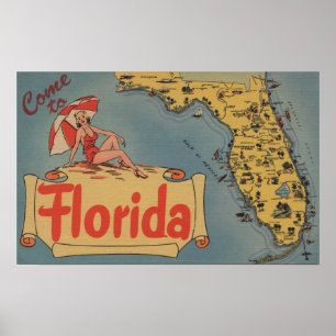 Póster Venido al mapa de la Florida del estado, chica