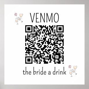 Póster VENMO: La novia toma una copa Código QR fiesta de 