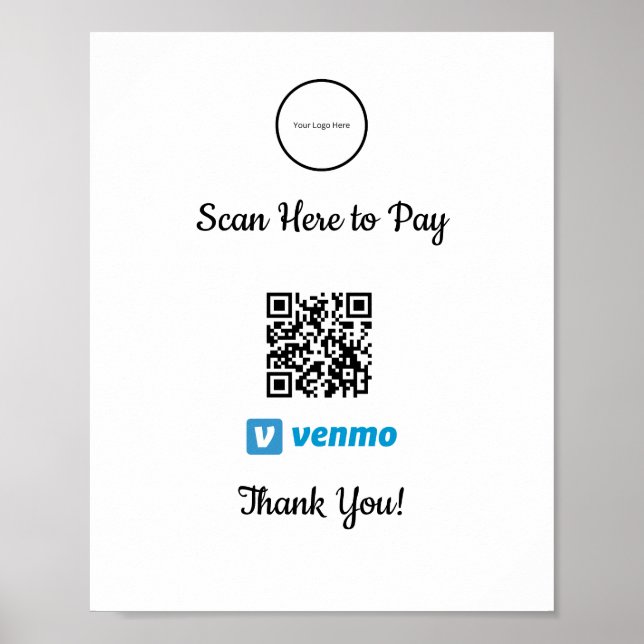 Póster Venmo Mobile Payment | Escanear Para Pagar Al Post (Frente)