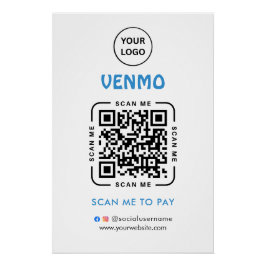 Póster Venmo QR Code Payment | Scan to Pay Business Logo