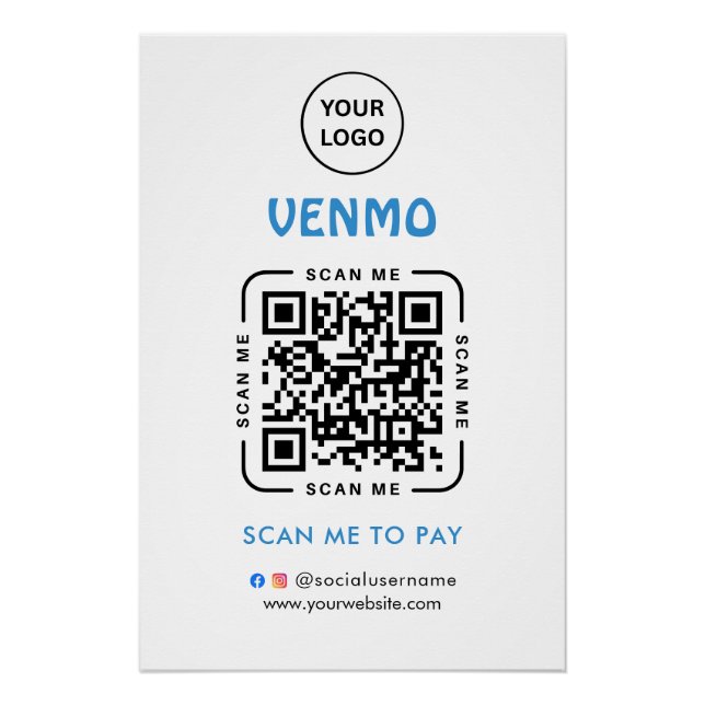 Póster Venmo QR Code Payment | Scan to Pay Business Logo (Anverso)