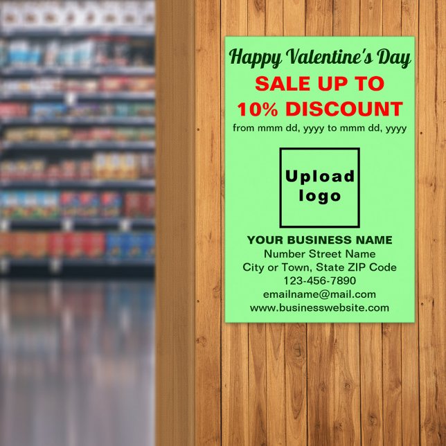 Póster Venta de Business Valentine en Poster verde claro (Business Valentine sale on light green poster. Signage to attract more customers.)