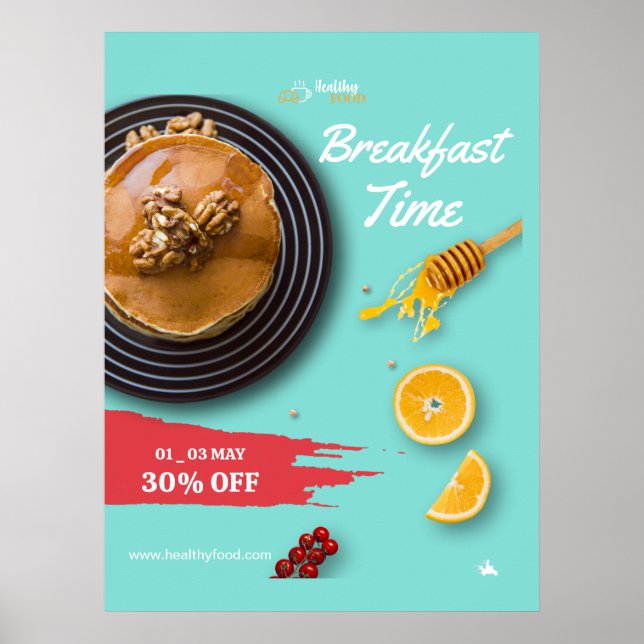Póster Venta de desayuno, menú de desayuno de cafetería (Frente)