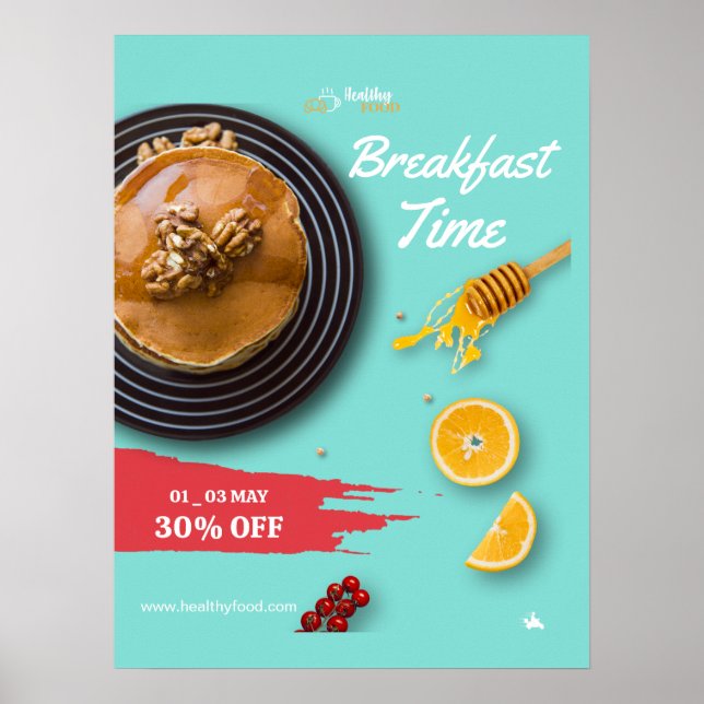 Póster Venta de desayuno, Menú de desayuno de cafetería (Frente)