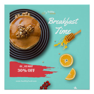 Póster Venta de desayuno, Menú de desayuno de cafetería
