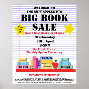 Póster venta de libros poster de recaudación de fondos de