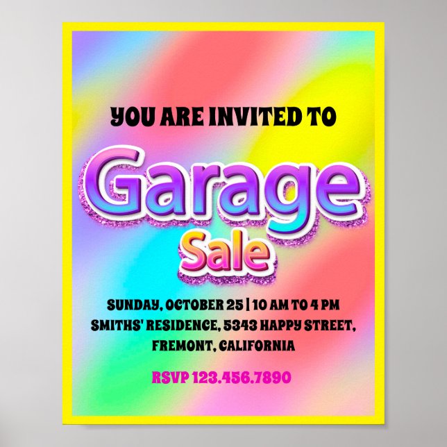 Póster Venta de patio de garaje rosa brillo holográfico r (Frente)