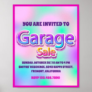 Póster Venta de patio de garaje rosa destellos holográfic