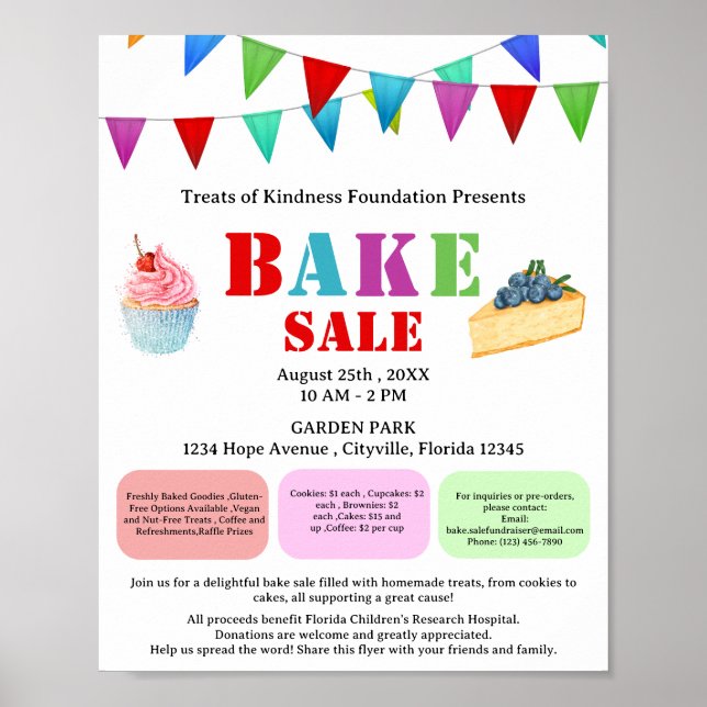 Póster Venta de Repostería o Pasteles Moderna para Recaud (Frente)