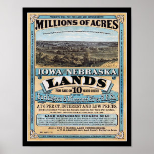 Póster Venta De Tierras De Iowa Nebraska En 1872