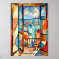 Ventana abierta cubista junto al mar