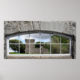 Póster Ventana arcaica con vistas al castillo escocés