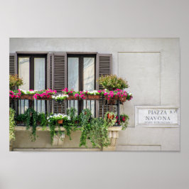 Póster Ventana con flores (Italia)