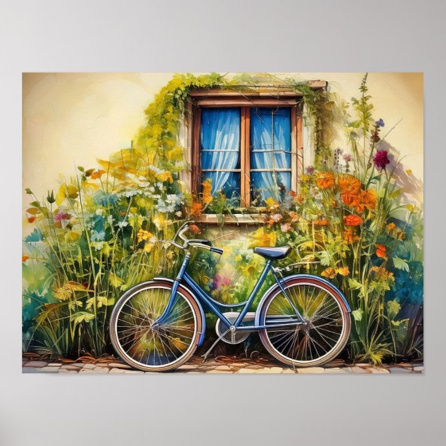 Póster Ventana con una bicicleta (Frente)