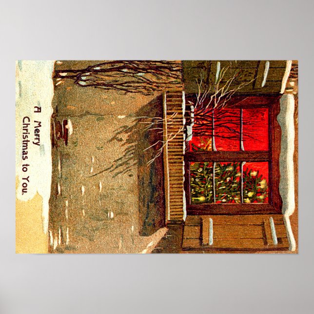 Póster Ventana de árbol de navidad iluminada por velas de (Frente)