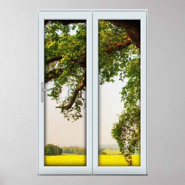 Póster Ventana de árbol de roble grande con una imagen de (Frente)