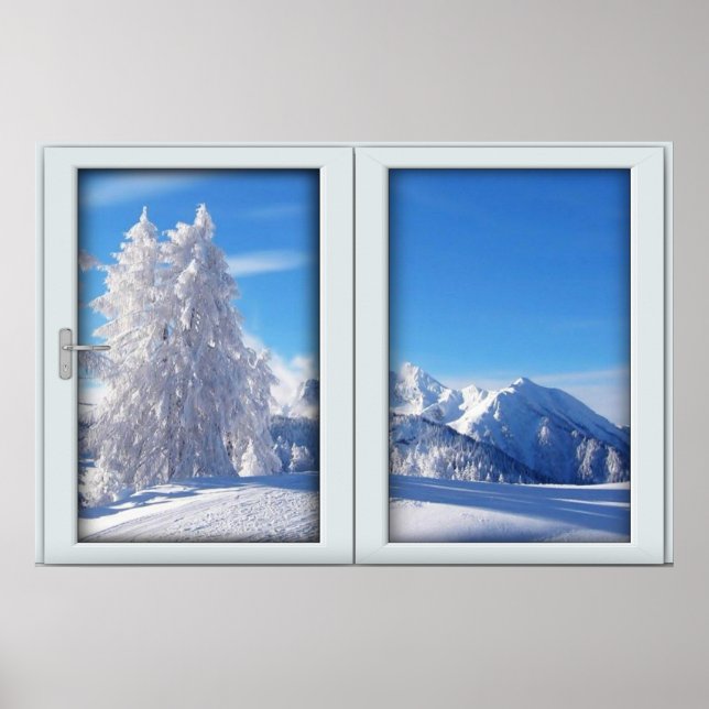 Póster Ventana de árboles con escarcha de invierno con un (Frente)