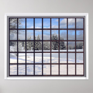 Póster Ventana de escena de invierno de Snowy Landscape F